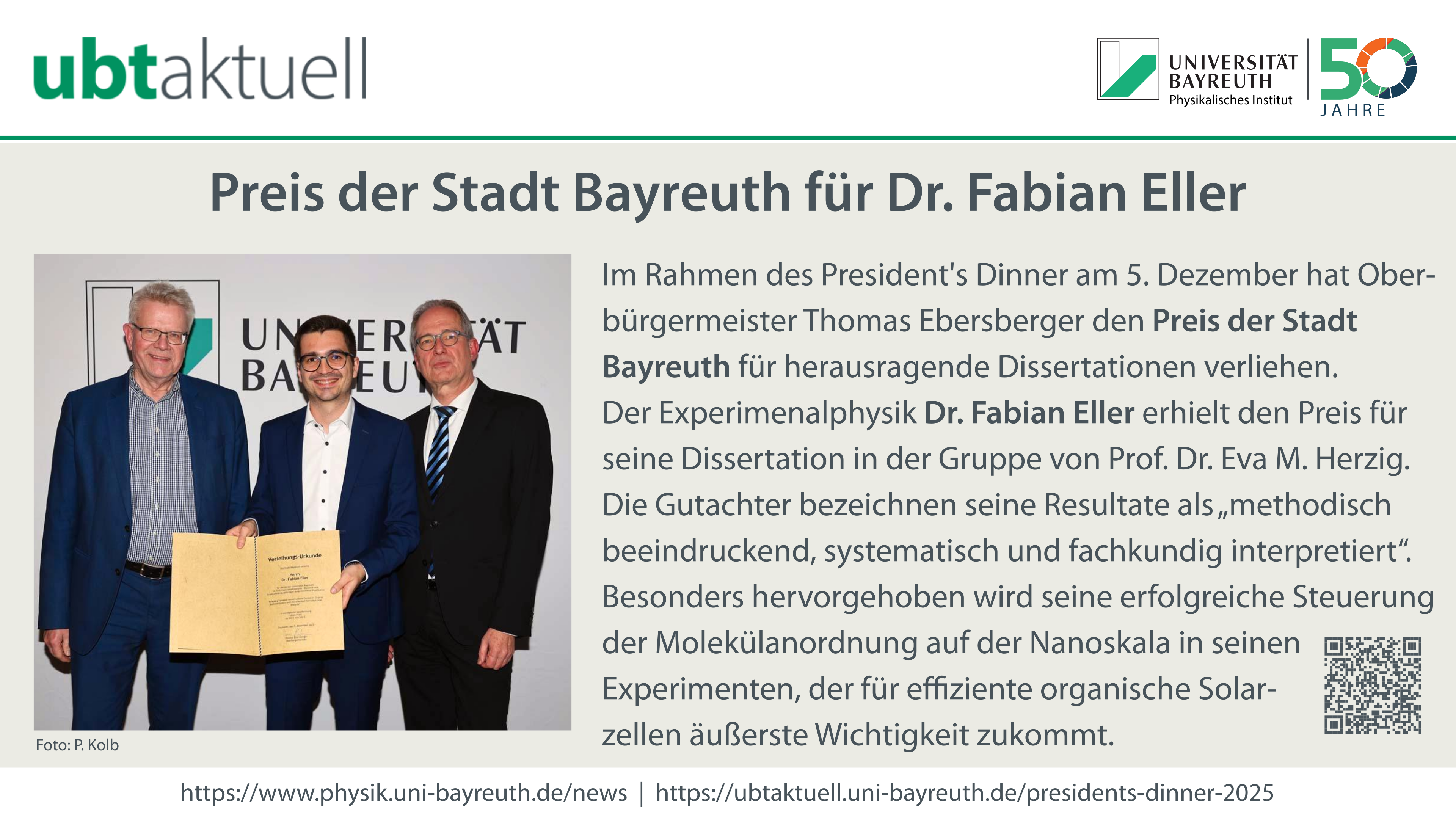 Preis der Stadt Bayreuth für Dr. Fabian Eller