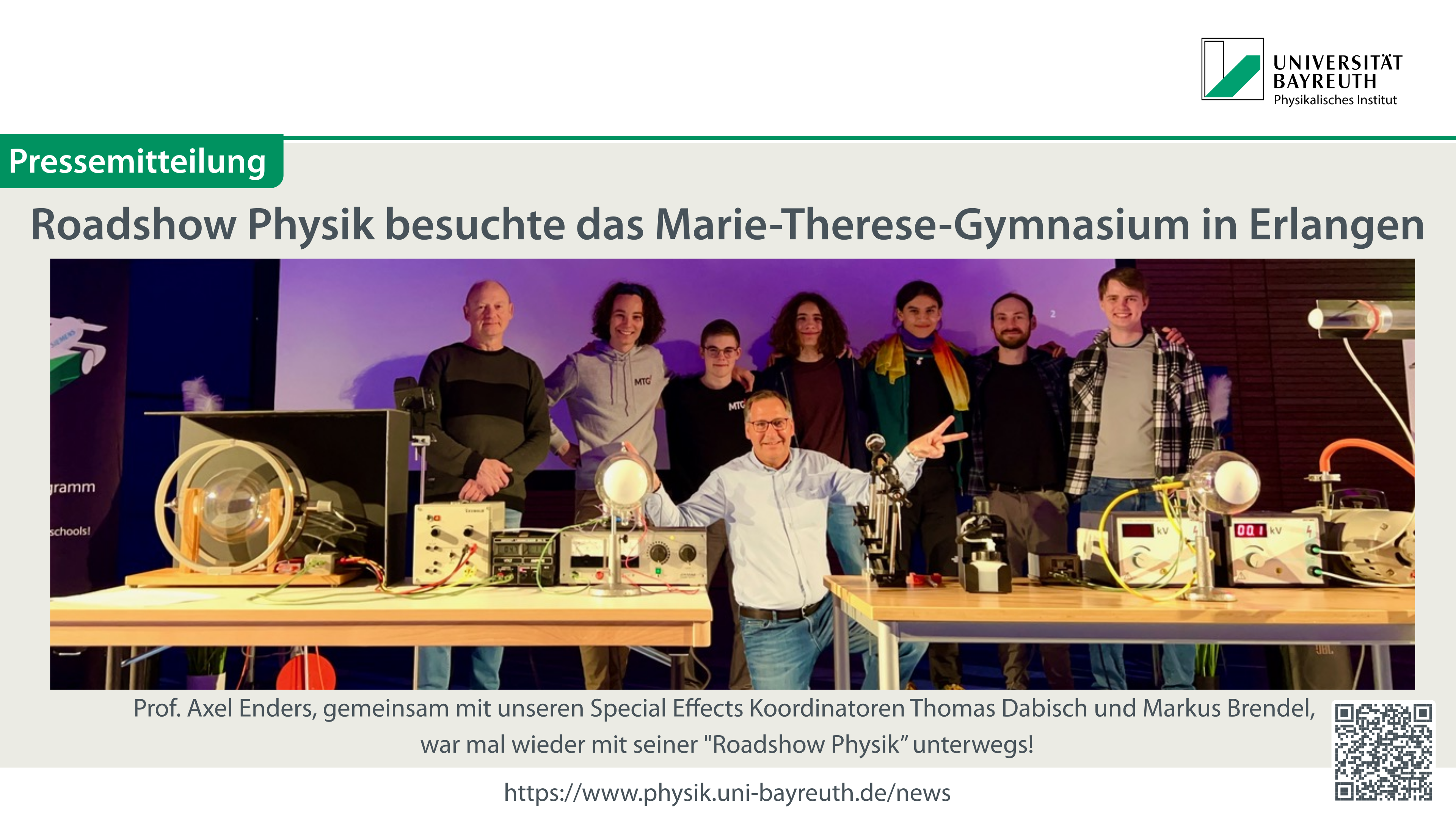Die Roadshow Physik der Uni Bayreuth besuchte das Marie-Therese-Gymnasium in Erlangen