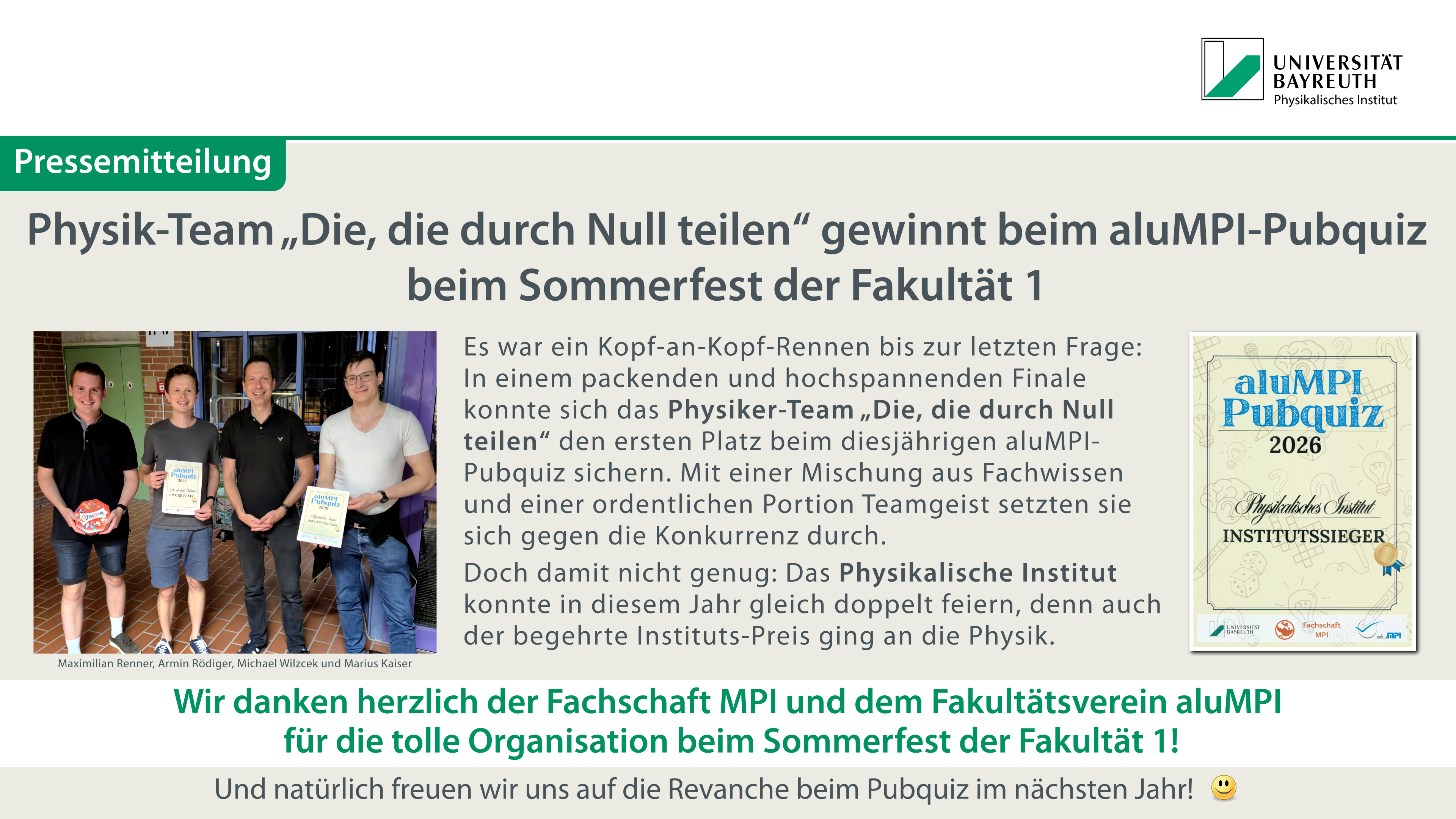 Die Physik sagt Danke für ein tolles Sommerfest der Fakultät 1